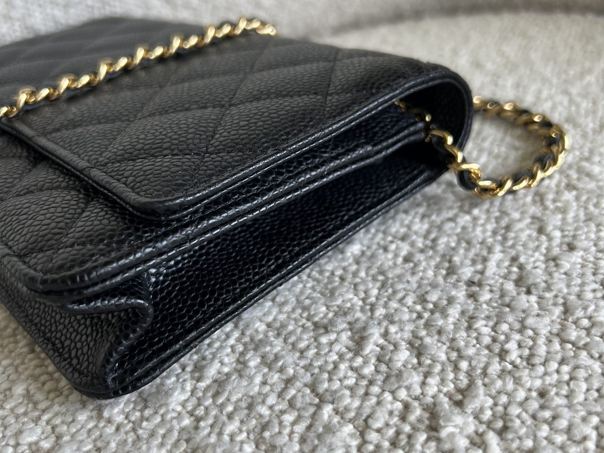 CHANEL Handbag Chanel Black Caviar Quilted Wallet On Chain GHW (WOC) - Redeluxe