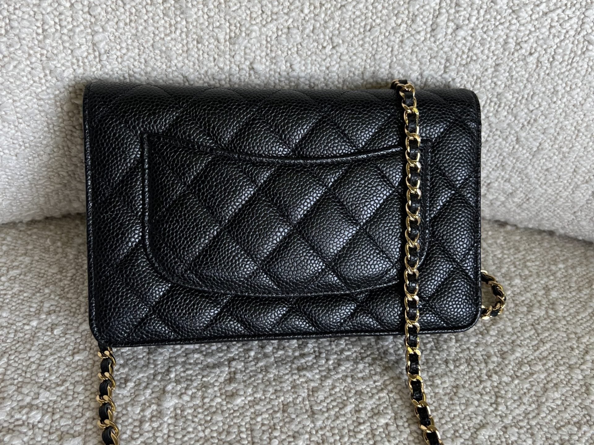 CHANEL Handbag Chanel Black Caviar Quilted Wallet On Chain GHW (WOC) - Redeluxe