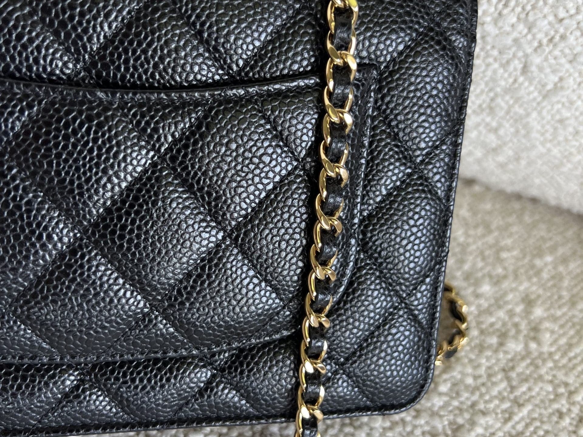 CHANEL Handbag Chanel Black Caviar Quilted Wallet On Chain GHW (WOC) - Redeluxe