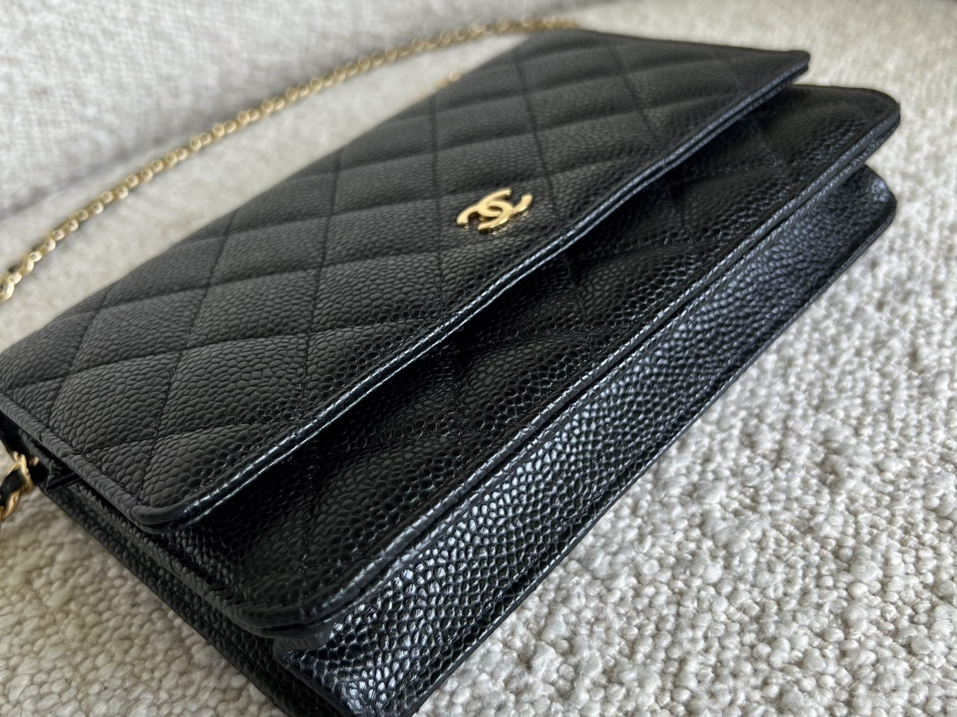 CHANEL Handbag Chanel Black Caviar Quilted Wallet On Chain GHW (WOC) - Redeluxe