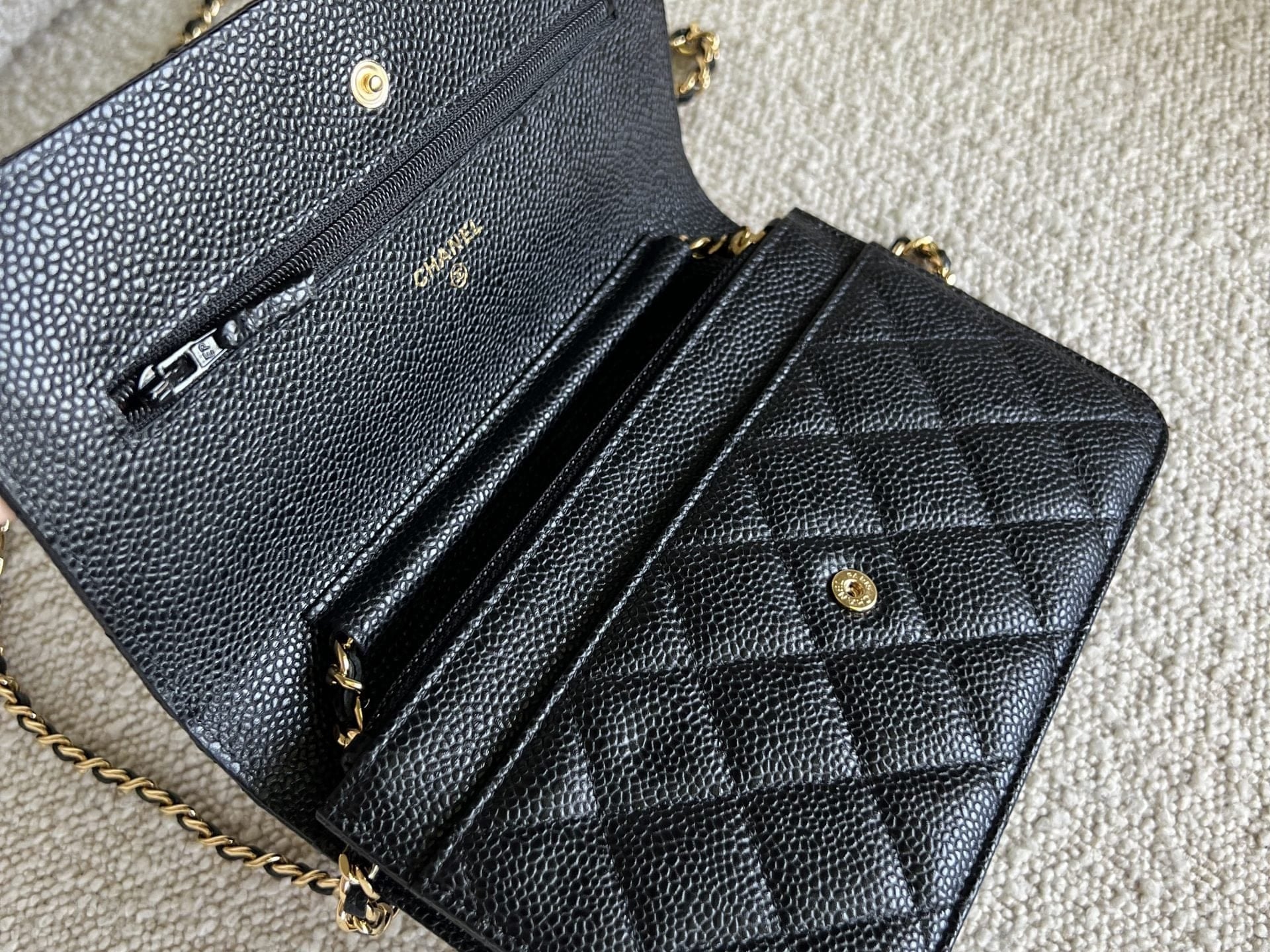 CHANEL Handbag Chanel Black Caviar Quilted Wallet On Chain GHW (WOC) - Redeluxe