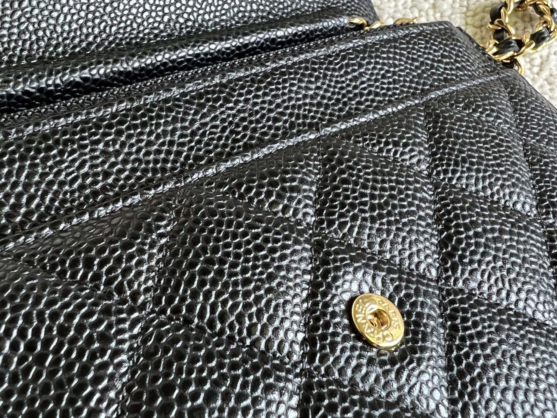 CHANEL Handbag Chanel Black Caviar Quilted Wallet On Chain GHW (WOC) - Redeluxe
