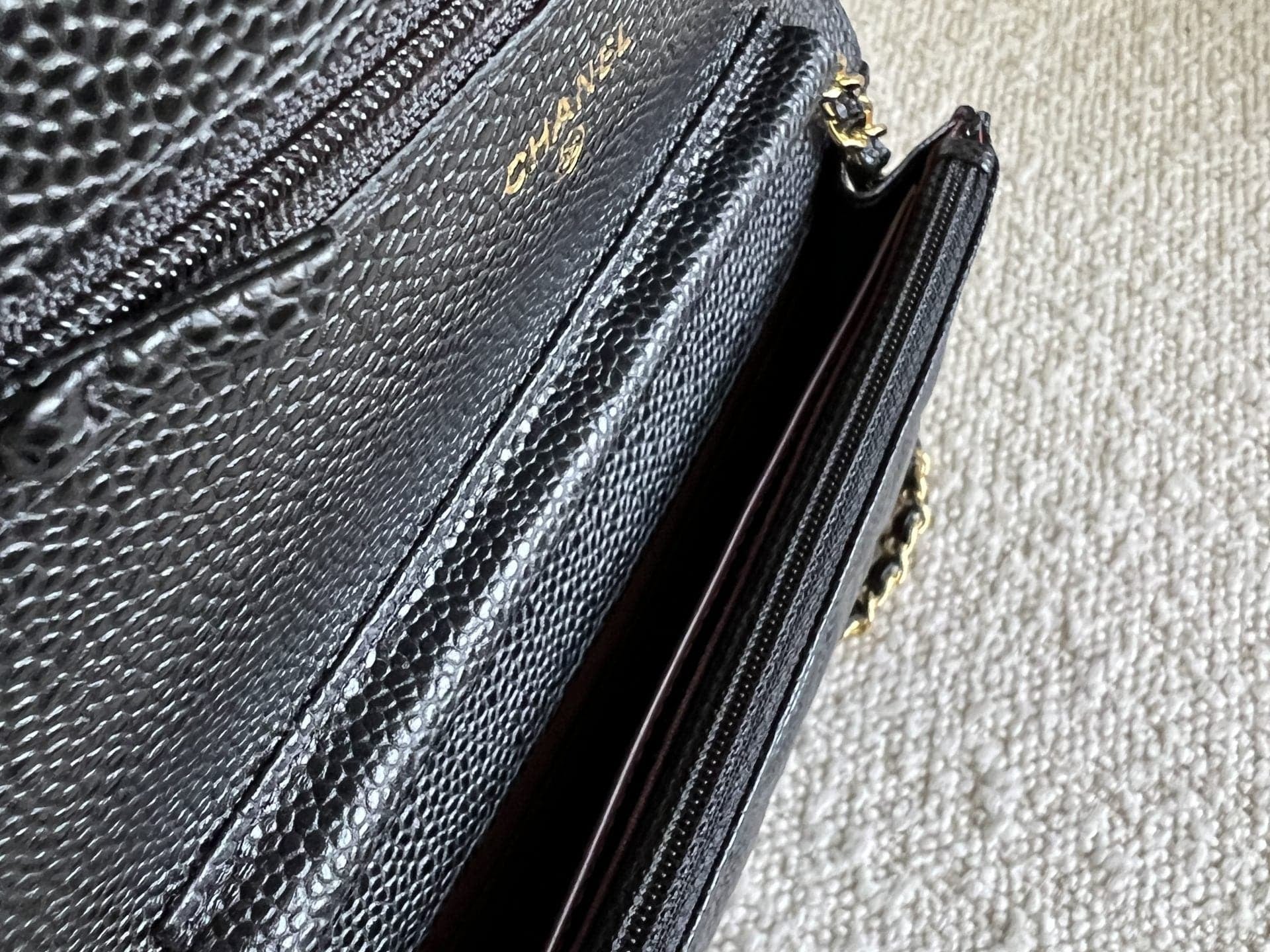 CHANEL Handbag Chanel Black Caviar Quilted Wallet On Chain GHW (WOC) - Redeluxe