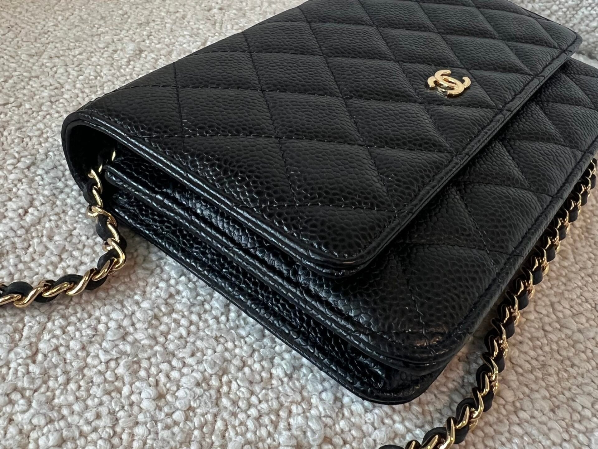 CHANEL Handbag Chanel Black Caviar Quilted Wallet On Chain GHW (WOC) - Redeluxe