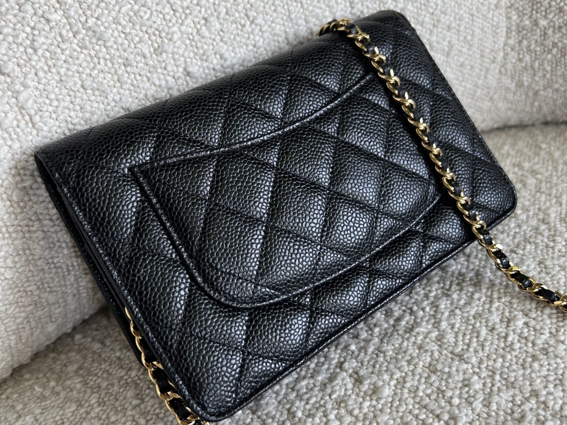 CHANEL Handbag Chanel Black Caviar Quilted Wallet On Chain GHW (WOC) - Redeluxe