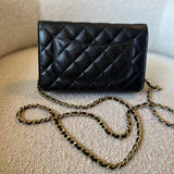CHANEL Handbag Chanel Black Caviar Quilted Wallet On Chain Gold hardware(WOC) - Redeluxe