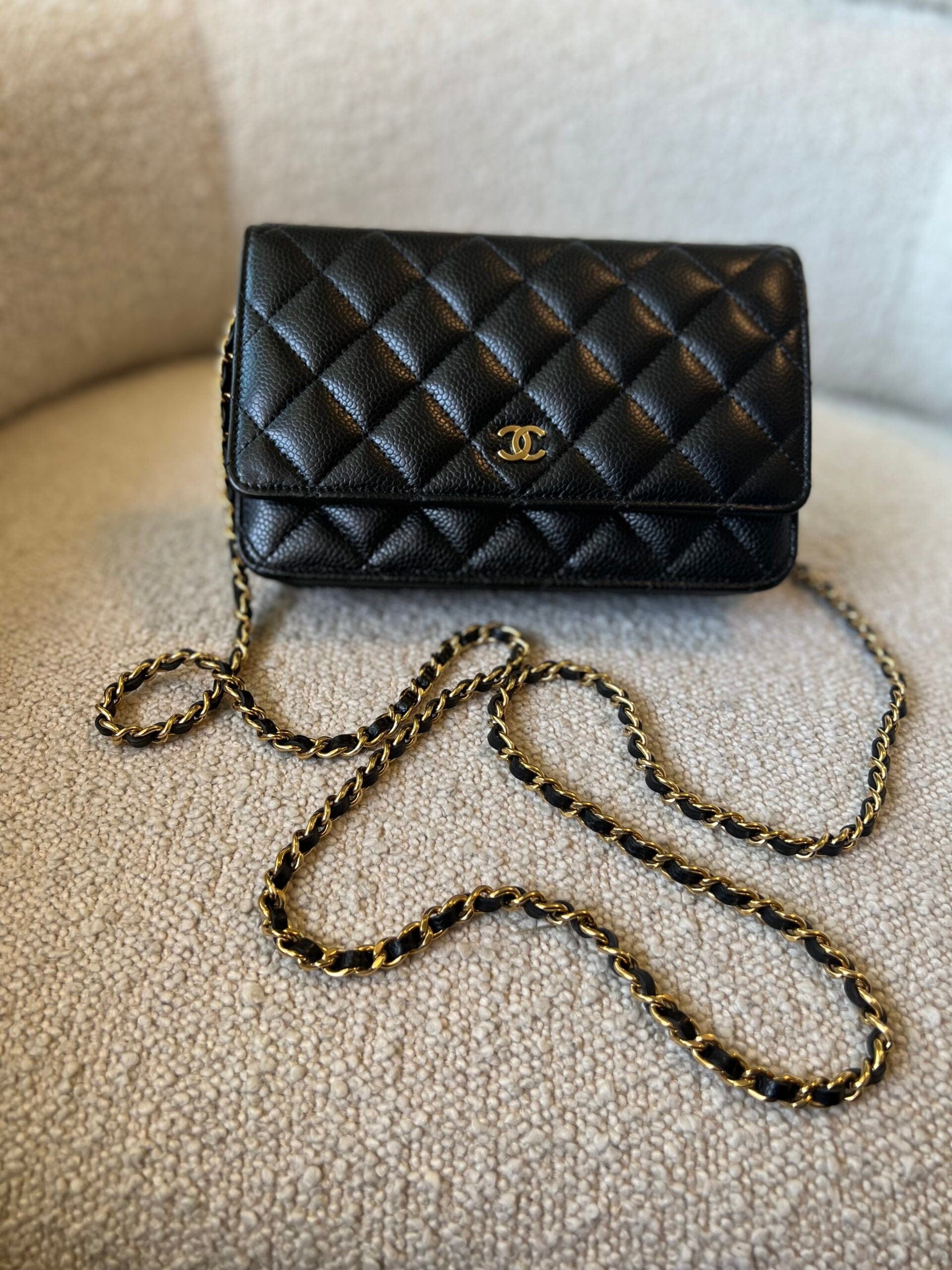 Chanel Black Caviar Quilted Wallet On Chain Gold hardware(WOC