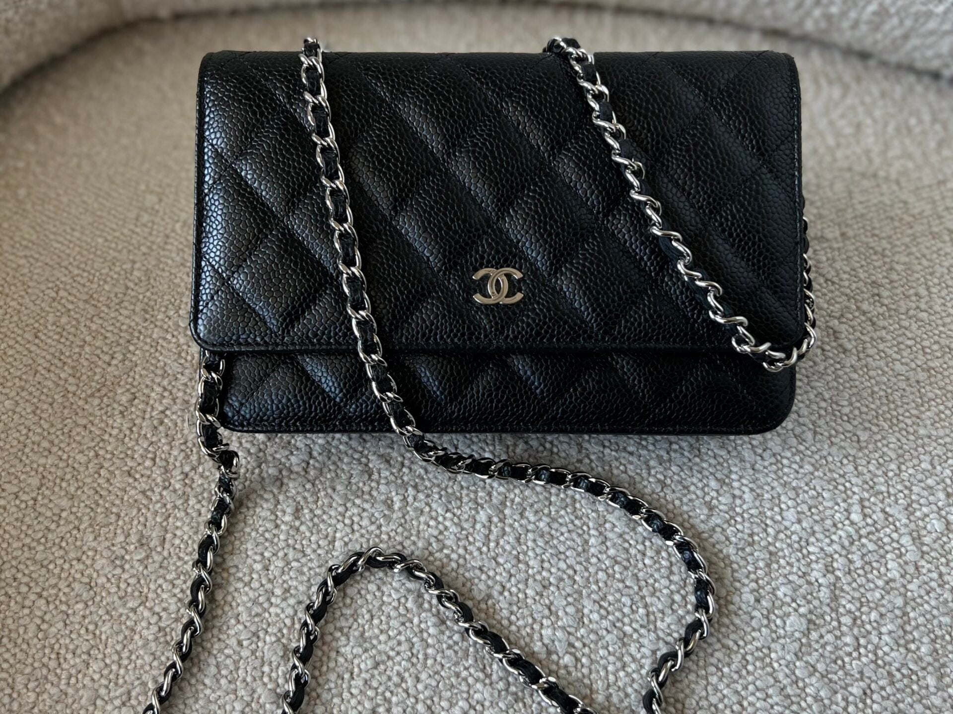 CHANEL Handbag Chanel Black Caviar Quilted Wallet On Chain Silver Hardware (WOC) - Redeluxe