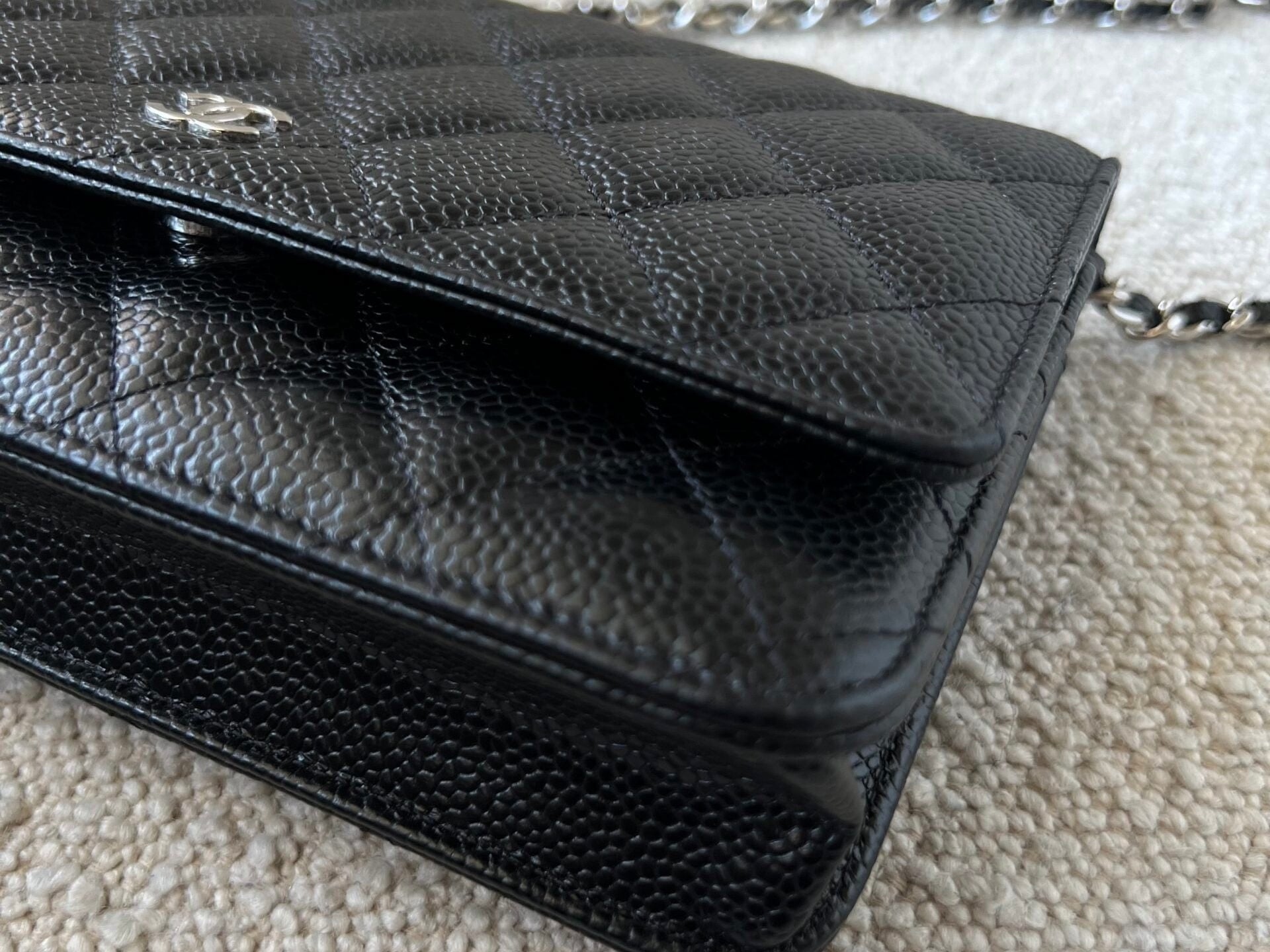 CHANEL Handbag Chanel Black Caviar Quilted Wallet On Chain Silver Hardware (WOC) - Redeluxe