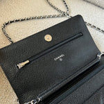 CHANEL Handbag Chanel Black Caviar Quilted Wallet On Chain Silver Hardware (WOC) - Redeluxe