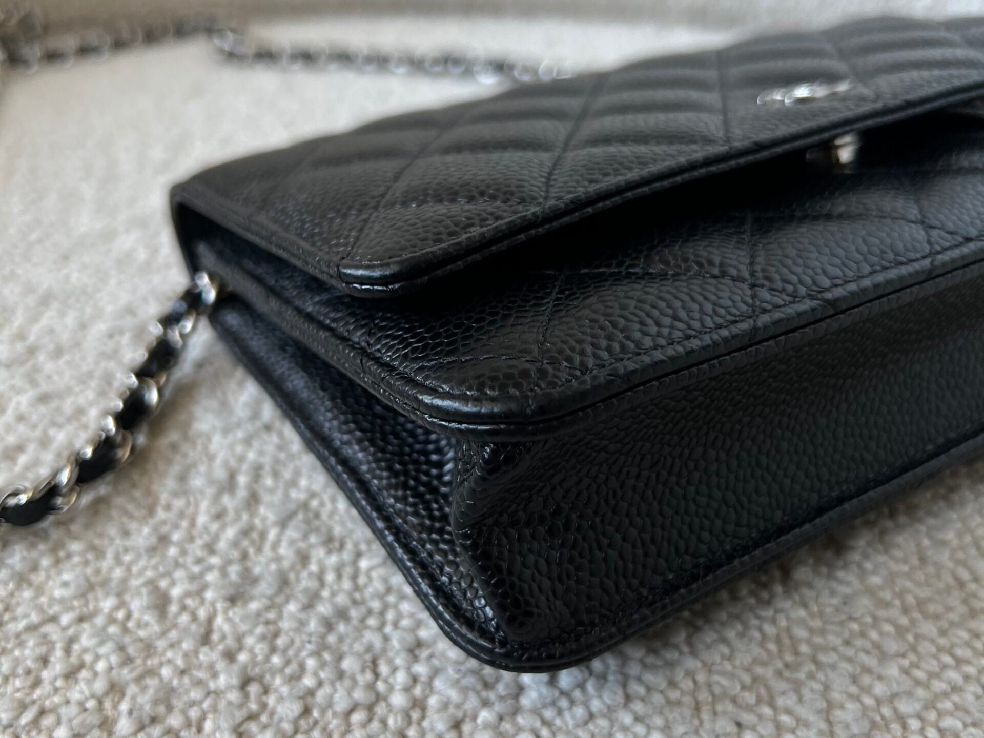 CHANEL Handbag Chanel Black Caviar Quilted Wallet On Chain Silver Hardware (WOC) - Redeluxe