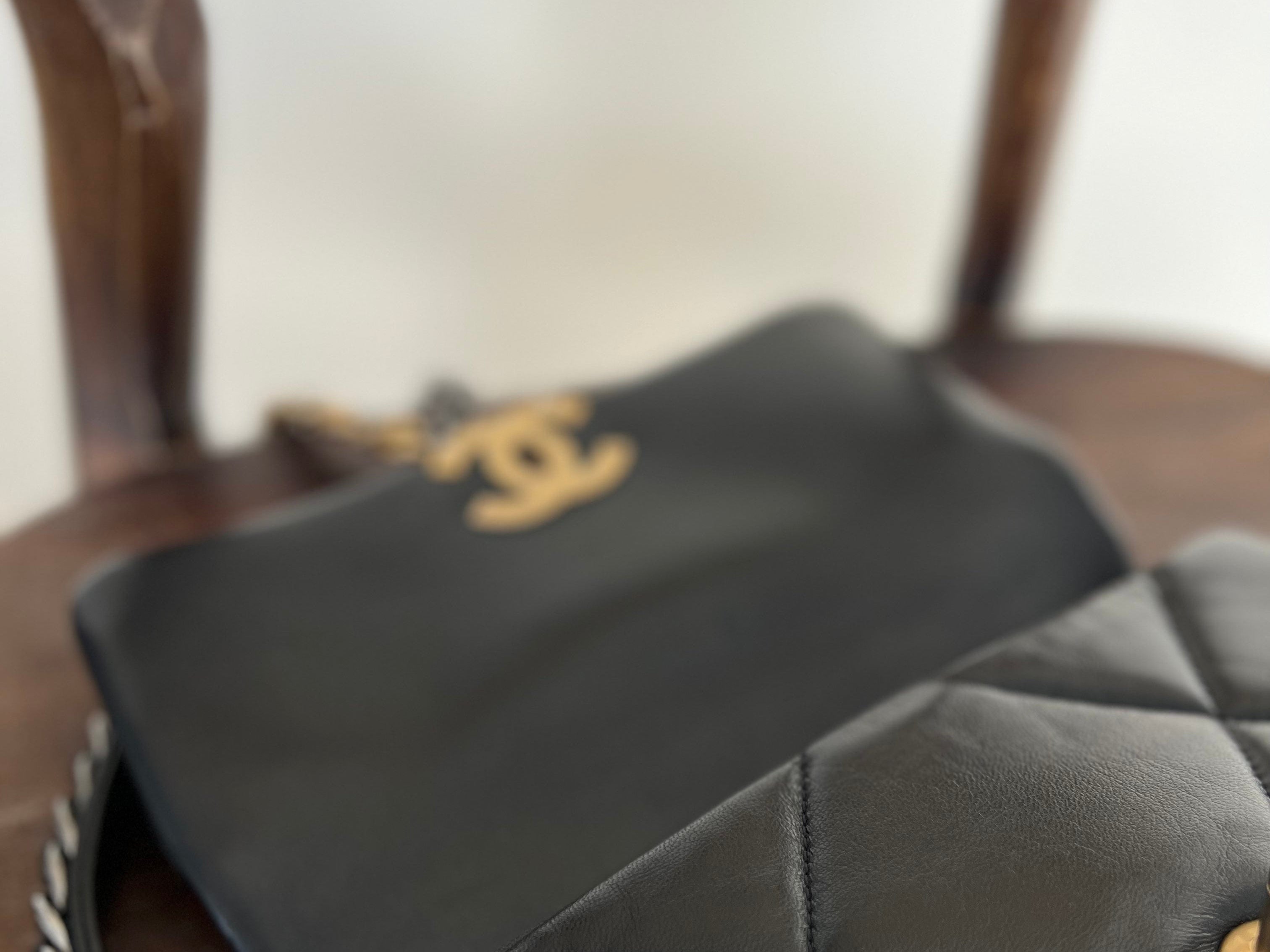 CHANEL Handbag Chanel Black Lambskin Quilted 19 Flap Small Mixed Hardware - Redeluxe