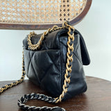 CHANEL Handbag Chanel Black Lambskin Quilted 19 Flap Small Mixed Hardware - Redeluxe