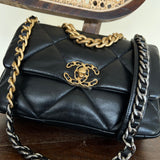 CHANEL Handbag Chanel Black Lambskin Quilted 19 Flap Small Mixed Hardware - Redeluxe