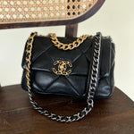 CHANEL Handbag Chanel Black Lambskin Quilted 19 Flap Small Mixed Hardware - Redeluxe