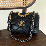 CHANEL Handbag Chanel Black Lambskin Quilted 19 Flap Small Mixed Hardware - Redeluxe