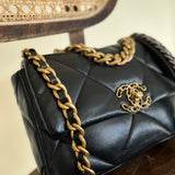 CHANEL Handbag Chanel Black Lambskin Quilted 19 Flap Small Mixed Hardware - Redeluxe
