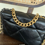 CHANEL Handbag Chanel Black Lambskin Quilted 19 Flap Small Mixed Hardware - Redeluxe