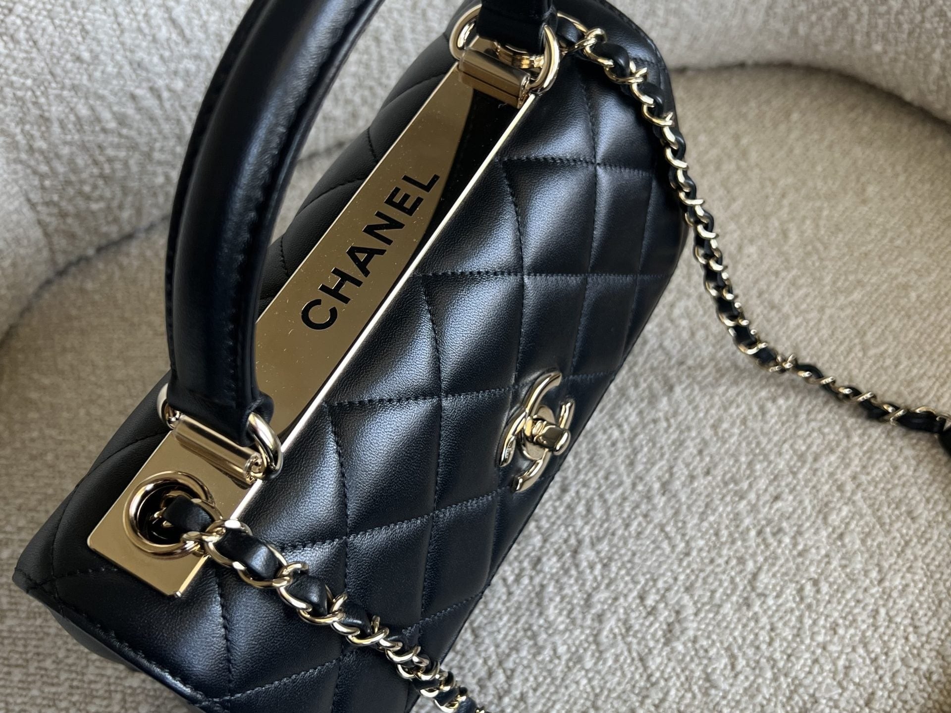 CHANEL Handbag Chanel Black Lambskin Quilted Trendy CC Small LGHW - Redeluxe