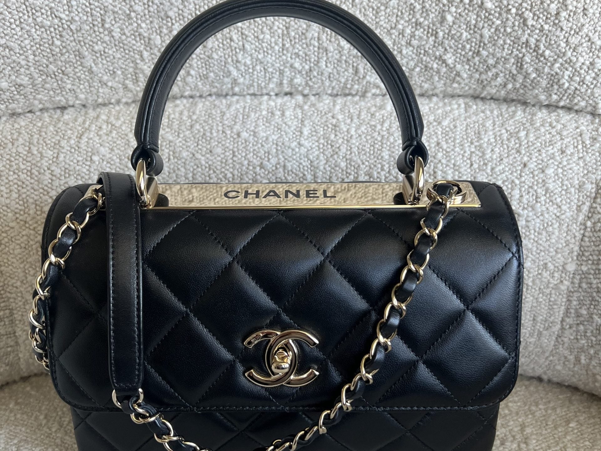 CHANEL Handbag Chanel Black Lambskin Quilted Trendy CC Small LGHW - Redeluxe