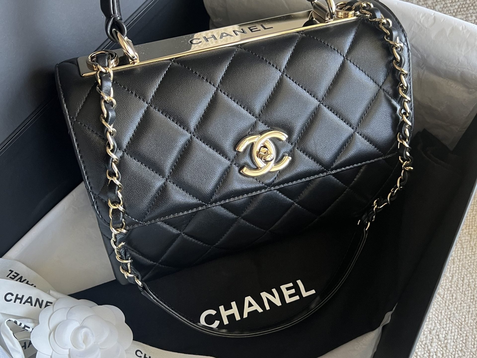 CHANEL Handbag Chanel Black Lambskin Quilted Trendy CC Small LGHW - Redeluxe