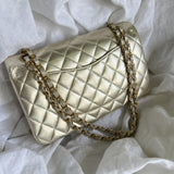 CHANEL Handbag Chanel Metallic Gold Lambskin Quilted Classic Flap Medium AGHW - Redeluxe