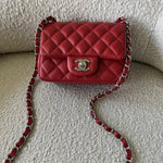 CHANEL Handbag Chanel Red Mini Square Lambskin Quilted Flap SHW - Redeluxe