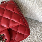 CHANEL Handbag Chanel Red Mini Square Lambskin Quilted Flap SHW - Redeluxe