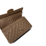 CHANEL Handbag Classic flap / Beige 22A Dark Beige Caviar Quilted Classic Flap Medium Light Gold Hardware - Redeluxe