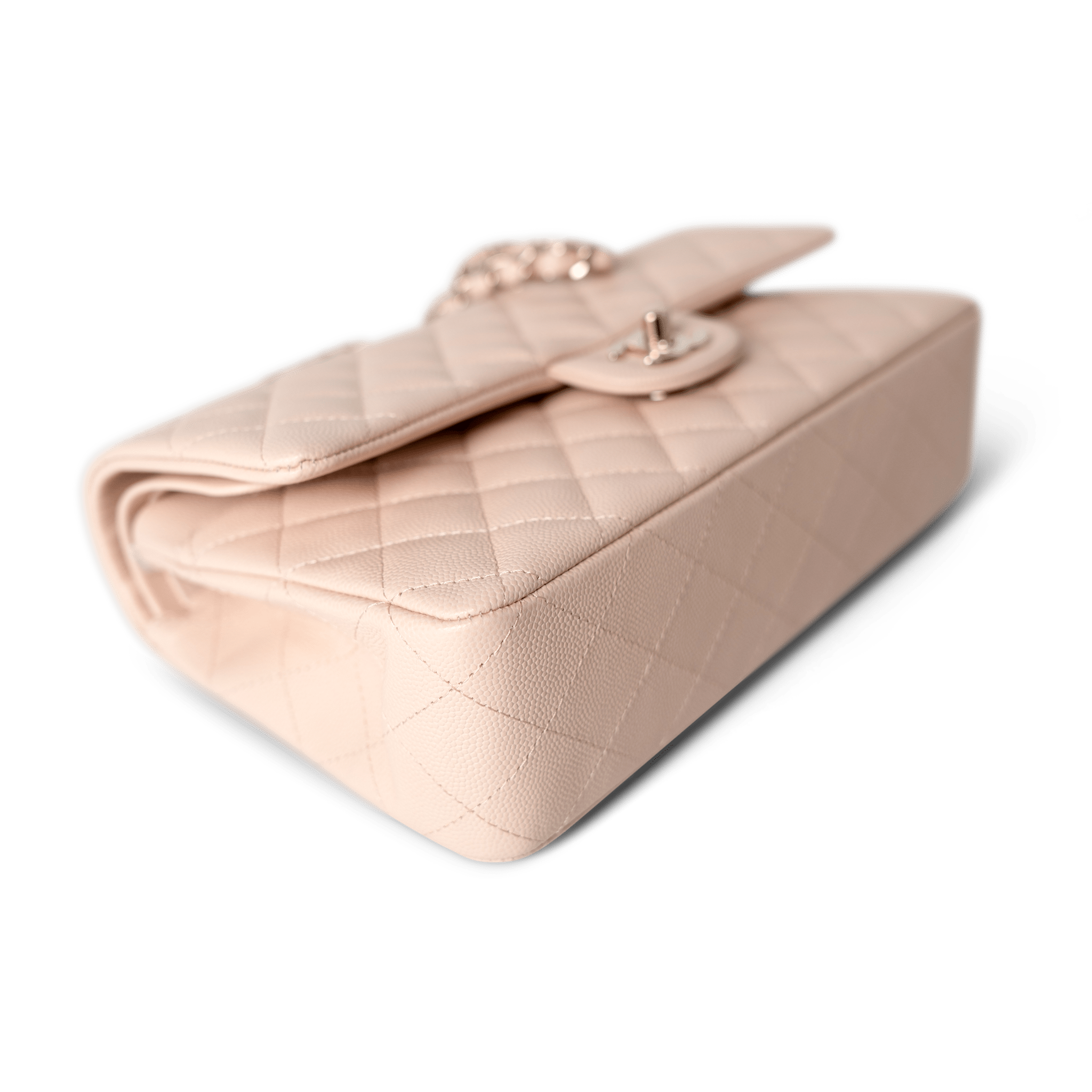 CHANEL Handbag Classic Flap / Beige 22c Beige Caviar Quilted Classic Flap Medium Light Gold Hardware - Redeluxe