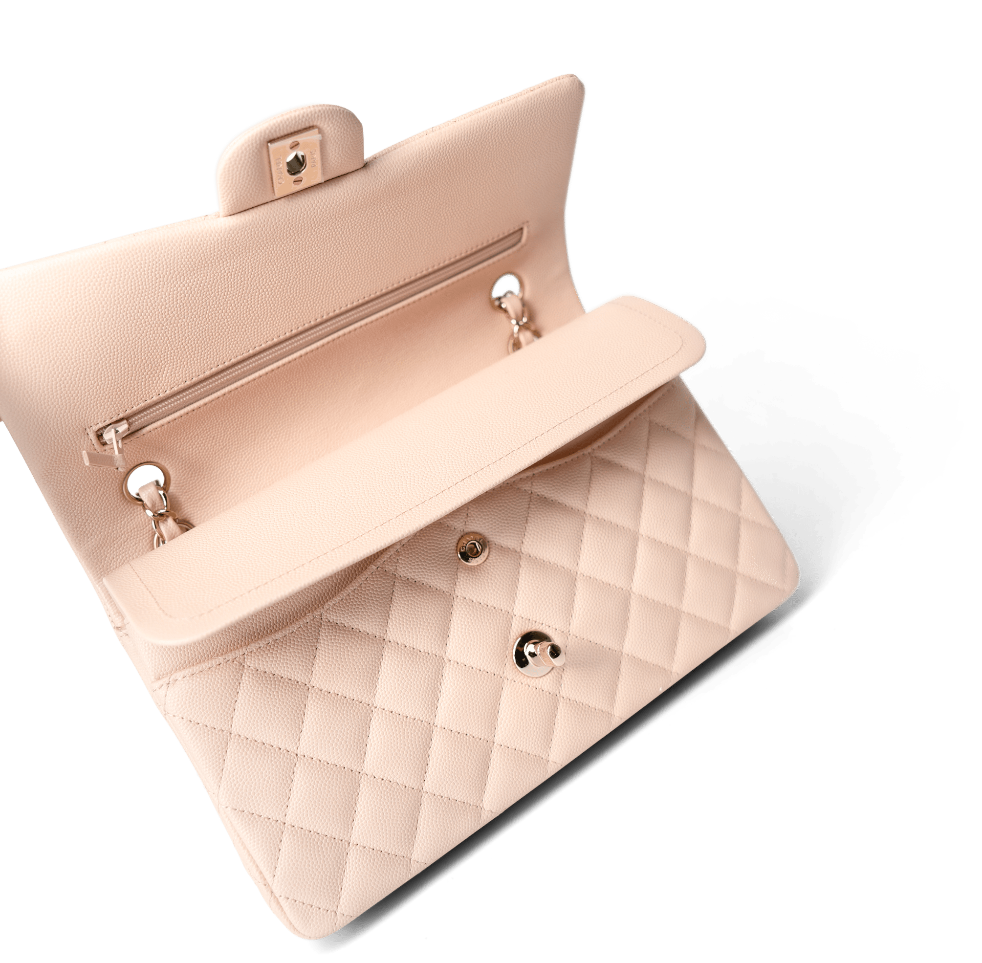CHANEL Handbag Classic Flap / Beige 22c Beige Caviar Quilted Classic Flap Medium Light Gold Hardware - Redeluxe