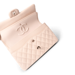 CHANEL Handbag Classic Flap / Beige 22c Beige Caviar Quilted Classic Flap Medium Light Gold Hardware - Redeluxe