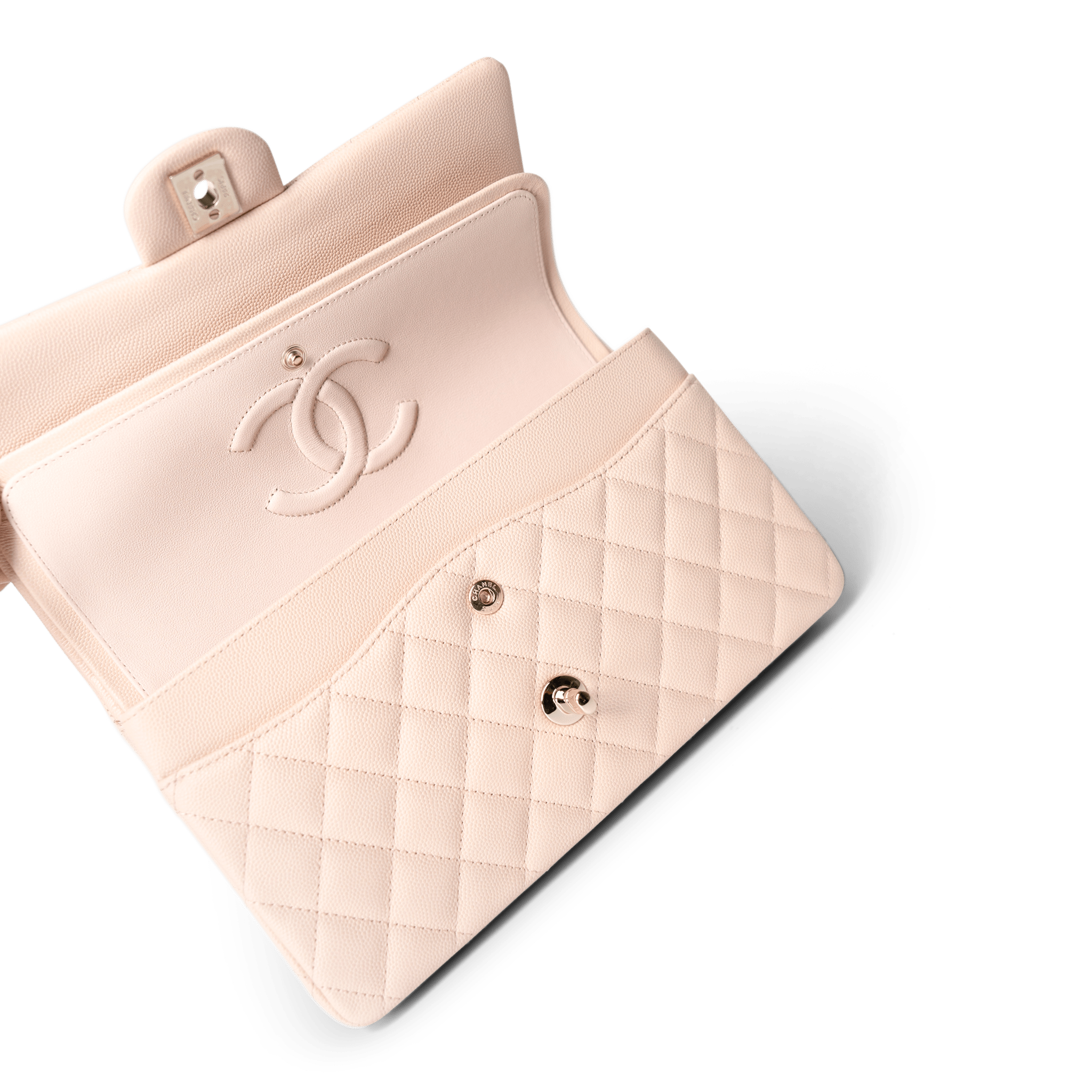 CHANEL Handbag Classic Flap / Beige 22c Beige Caviar Quilted Classic Flap Medium Light Gold Hardware - Redeluxe