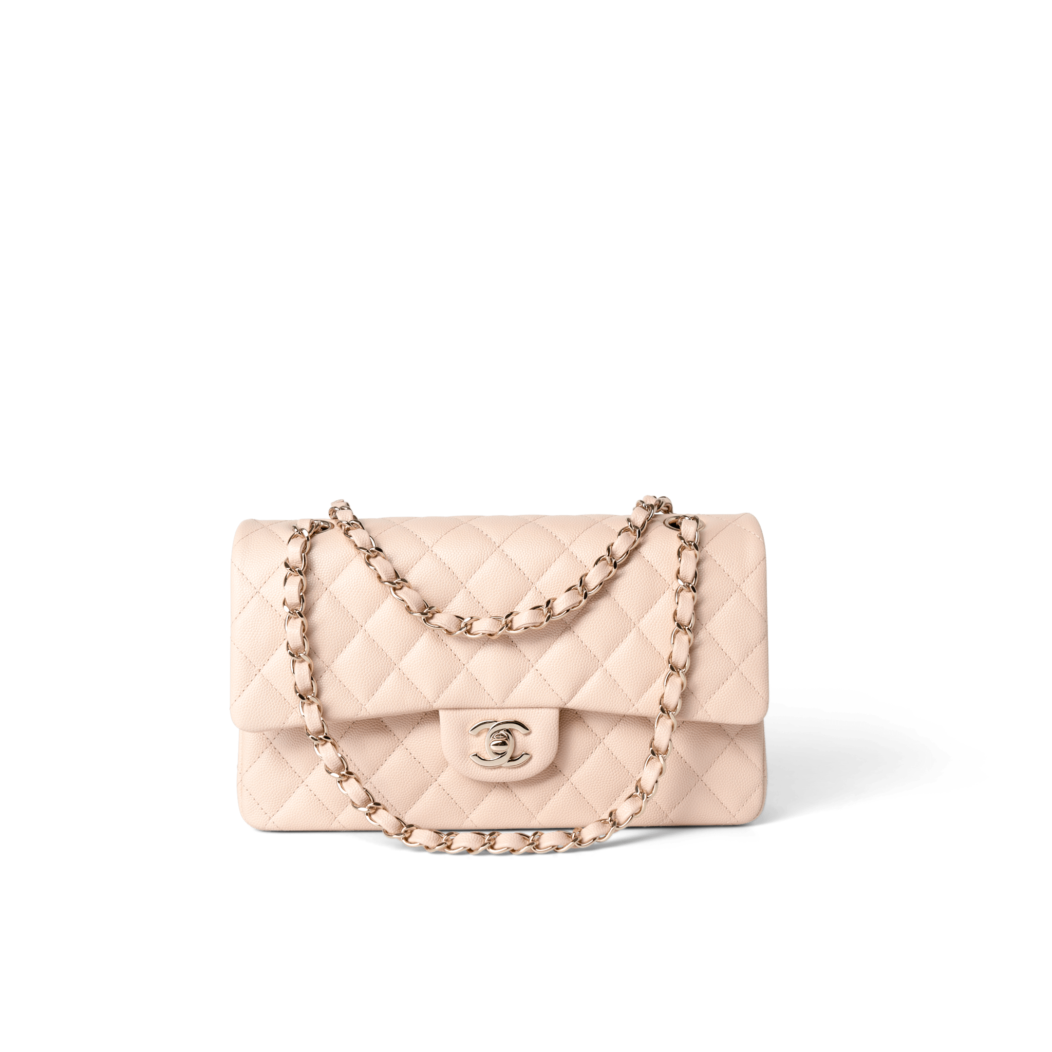 CHANEL Handbag Classic Flap / Beige 22c Beige Caviar Quilted Classic Flap Medium Light Gold Hardware - Redeluxe