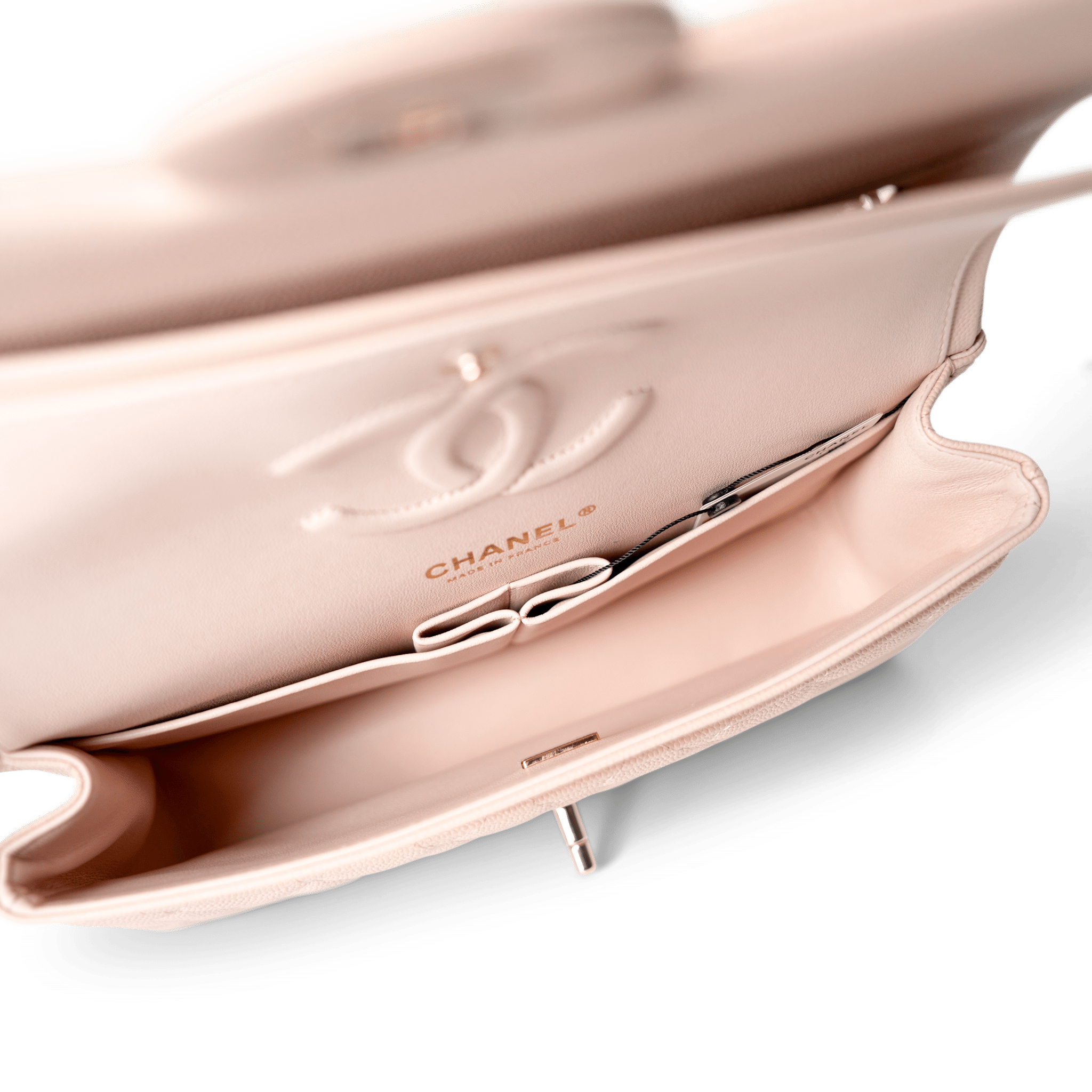 CHANEL Handbag Classic Flap / Beige 22c Beige Caviar Quilted Classic Flap Medium Light Gold Hardware - Redeluxe