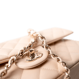 CHANEL Handbag Classic Flap / Beige 22c Beige Caviar Quilted Classic Flap Medium Light Gold Hardware - Redeluxe