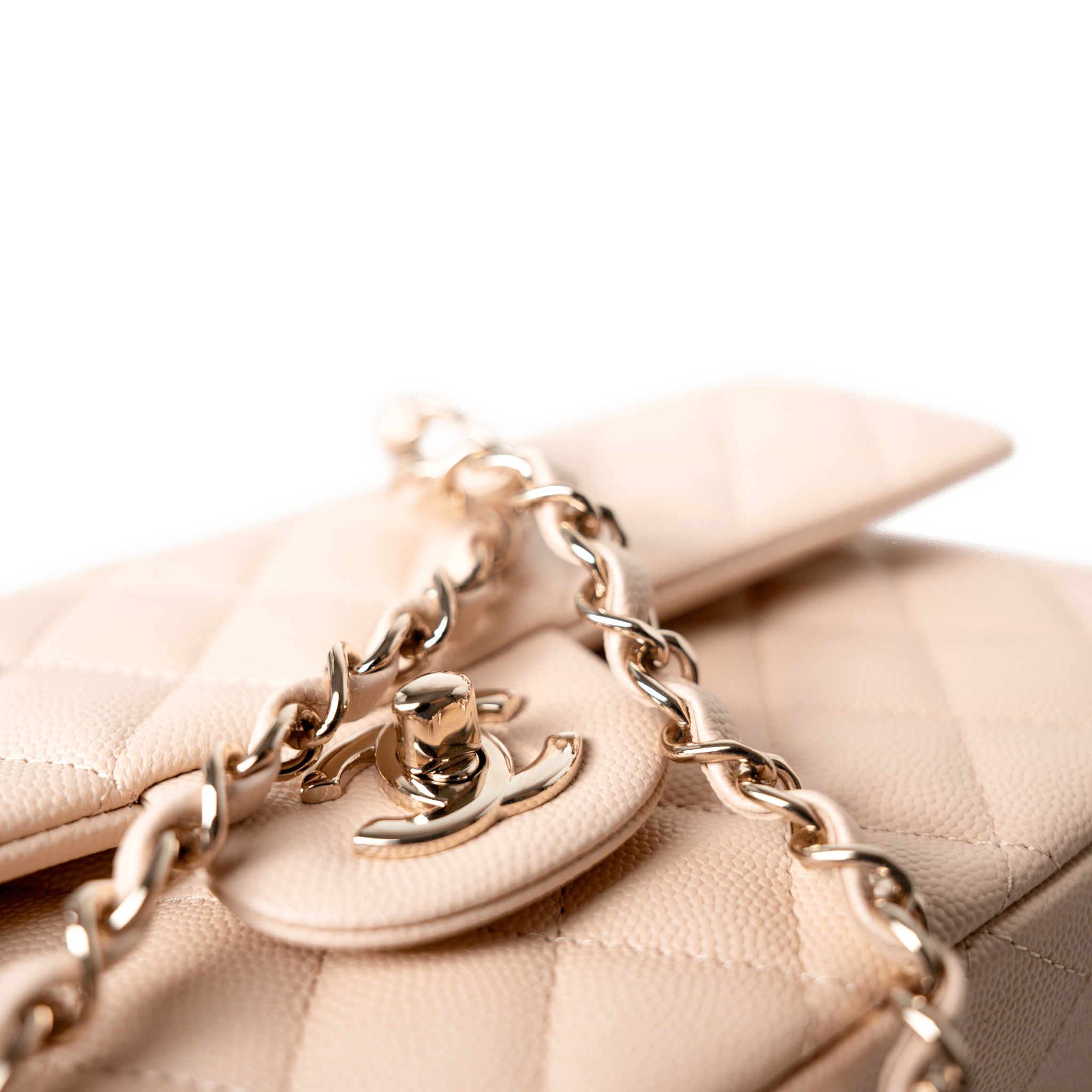 CHANEL Handbag Classic Flap / Beige 22c Beige Caviar Quilted Classic Flap Medium Light Gold Hardware - Redeluxe
