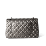 CHANEL Handbag Classic flap / Grey 21B Metallic Ruthenium Lambskin Quilted Classic Flap Medium Ruthenium Hardware - Redeluxe