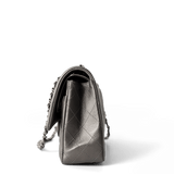 CHANEL Handbag Classic flap / Grey 21B Metallic Ruthenium Lambskin Quilted Classic Flap Medium Ruthenium Hardware - Redeluxe