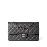 CHANEL Handbag Classic Flap / Grey 22A Dark Grey Lambskin Quilted Classic Flap Medium Light Gold Hardware - Redeluxe