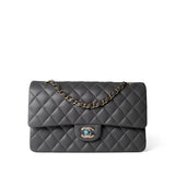 CHANEL Handbag Classic Flap / Grey 22A Dark Grey Lambskin Quilted Classic Flap Medium Light Gold Hardware - Redeluxe