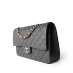 CHANEL Handbag Classic Flap / Grey 22A Dark Grey Lambskin Quilted Classic Flap Medium Light Gold Hardware - Redeluxe