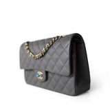 CHANEL Handbag Classic Flap / Grey 22A Dark Grey Lambskin Quilted Classic Flap Medium Light Gold Hardware - Redeluxe