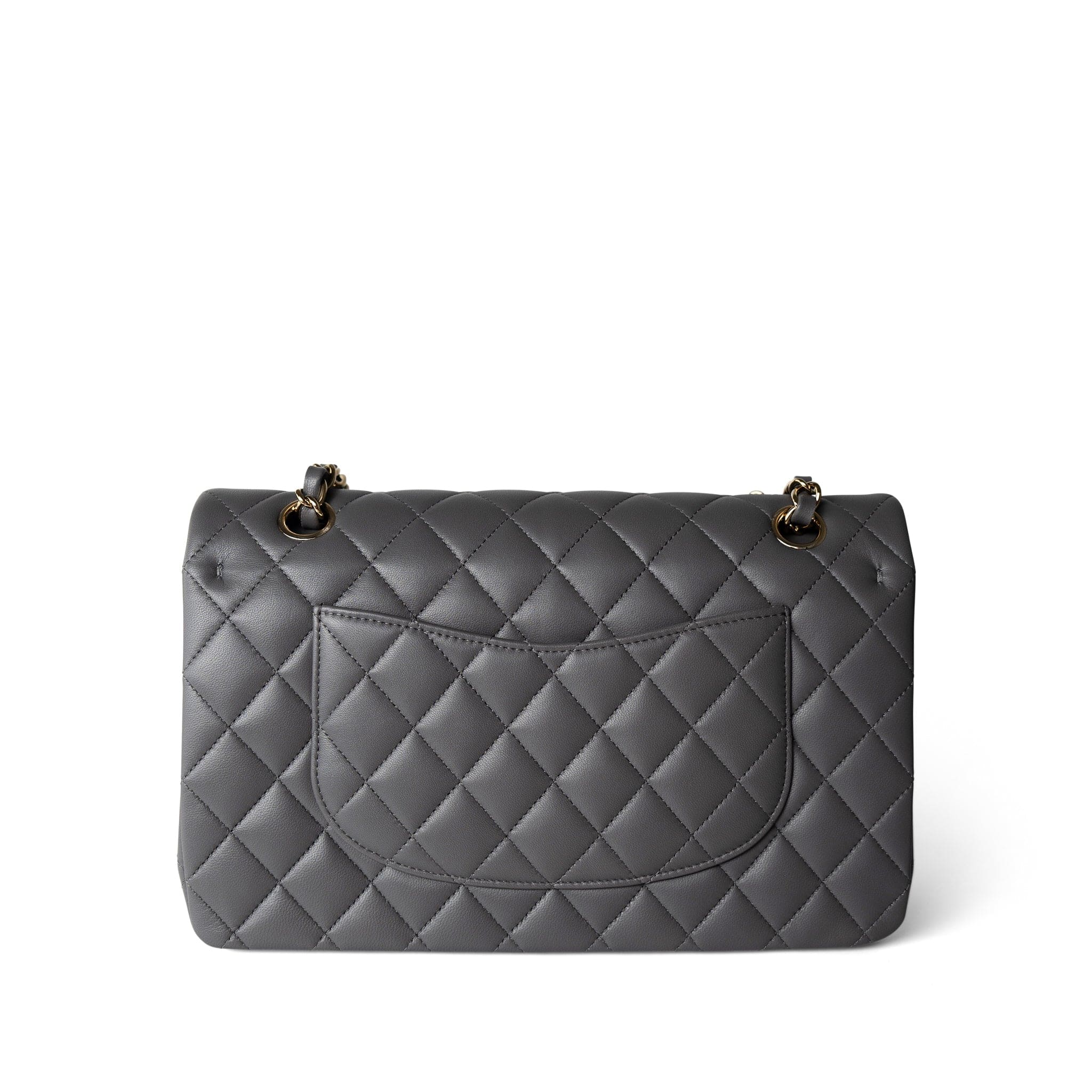 CHANEL Handbag Classic Flap / Grey 22A Dark Grey Lambskin Quilted Classic Flap Medium Light Gold Hardware - Redeluxe
