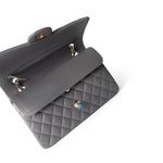 CHANEL Handbag Classic Flap / Grey 22A Dark Grey Lambskin Quilted Classic Flap Medium Light Gold Hardware - Redeluxe