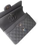 CHANEL Handbag Classic Flap / Grey 22A Dark Grey Lambskin Quilted Classic Flap Medium Light Gold Hardware - Redeluxe