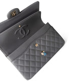 CHANEL Handbag Classic Flap / Grey 22A Dark Grey Lambskin Quilted Classic Flap Medium Light Gold Hardware - Redeluxe
