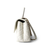 CHANEL Handbag Coco handle / White 21A White Caviar Quilted Coco Handle Small Light Gold Hardware - Redeluxe
