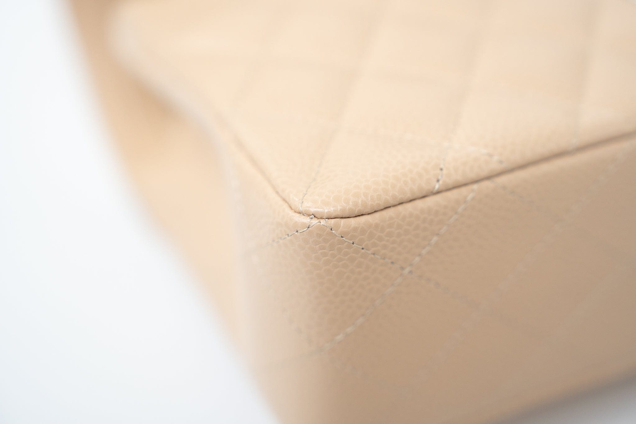 CHANEL Handbag Cream Beige Clair Caviar Quilted Classic Flap Small Silver Hardware - Redeluxe