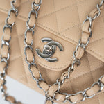 CHANEL Handbag Cream Beige Clair Caviar Quilted Classic Flap Small Silver Hardware - Redeluxe